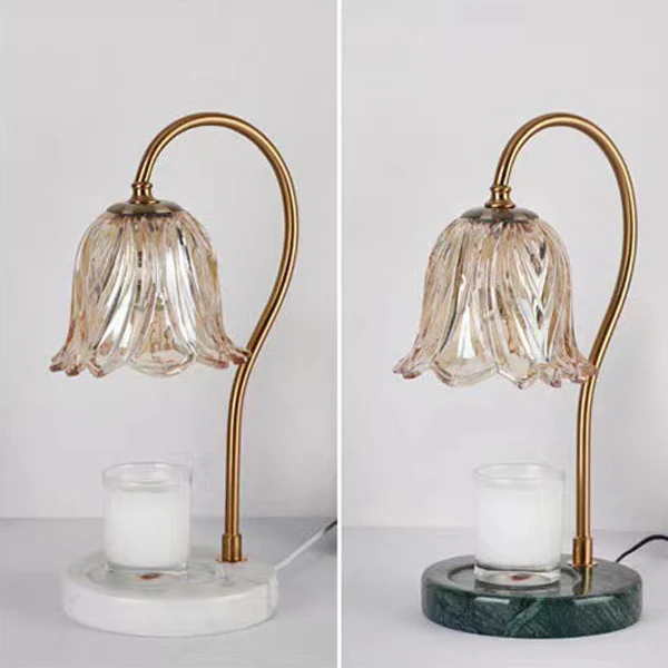 Contemporary Scandinavian Bellflower Disc Base Marble Iron Glass 1-Light Melting Wax Table Lamp For Bedroom