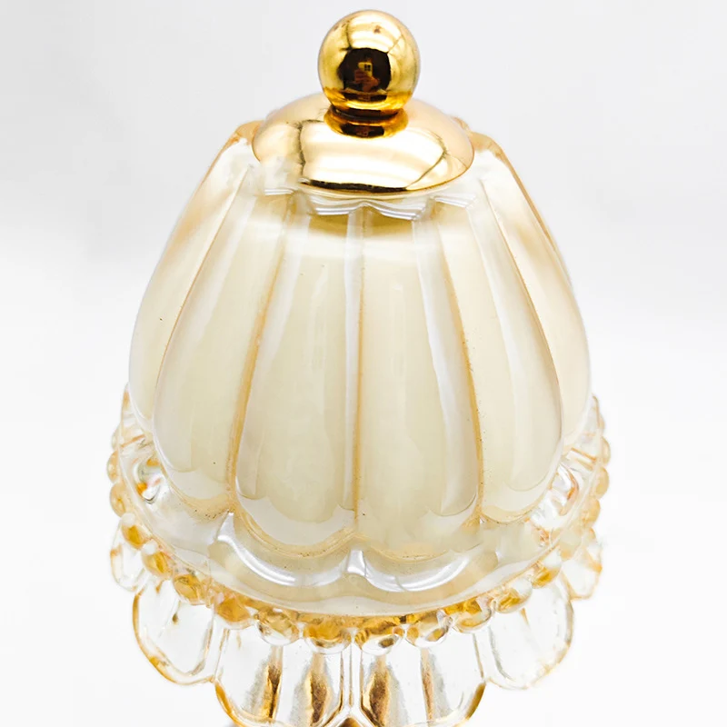 Traditional Vintage Flower Disc Base Rechargeable Iron Glass LED Table Lamp For Bedroom