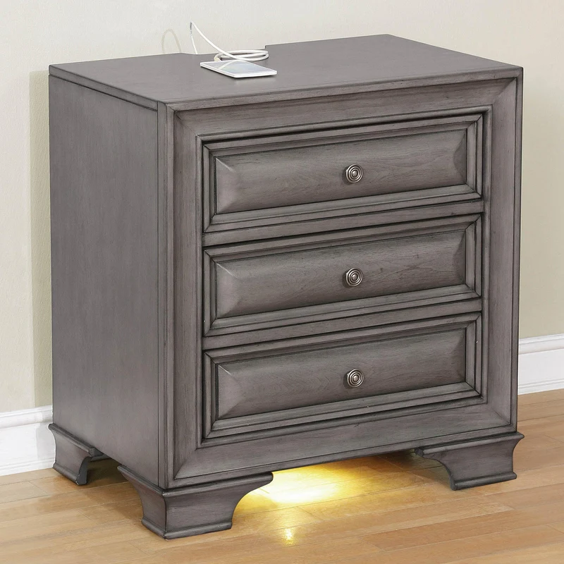 Furniture of America Brandt 3-Drawer Nightstand CM7302GY-N