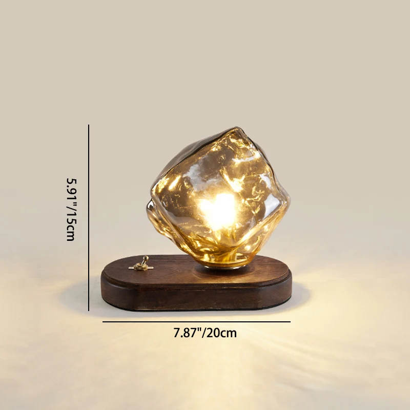 Contemporary Creative Ice Irregular Glass Aluminum Iron Wood 1-Light Table Lamp For Bedroom