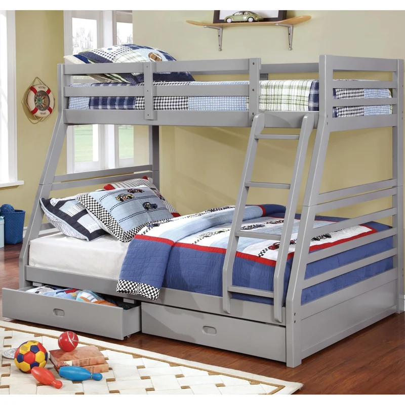 Furniture of America California CM-BK588GY Twin/Full Bunk Bed, Gray