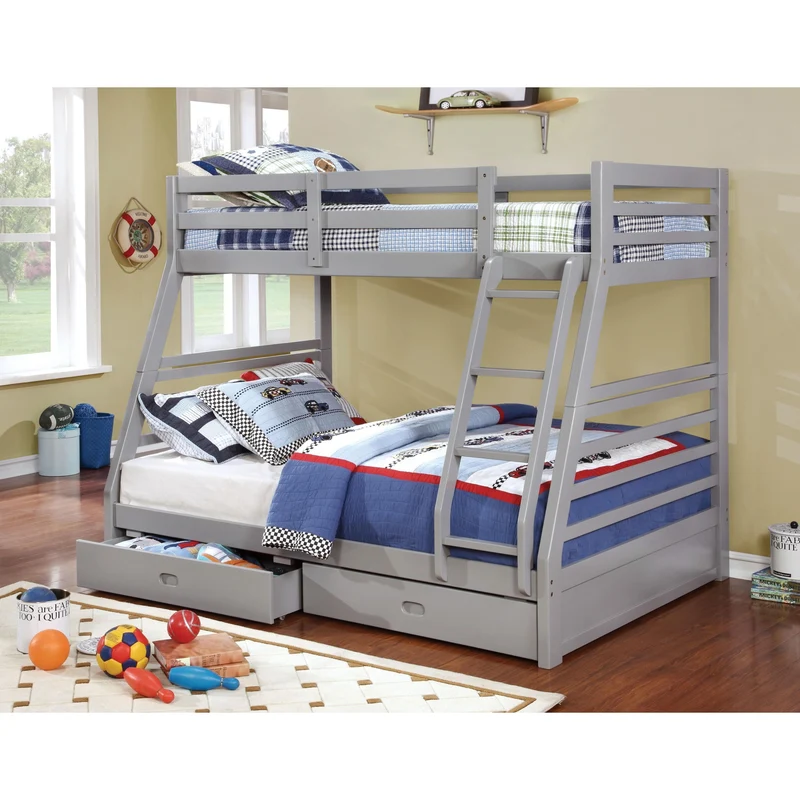 Furniture of America California CM-BK588GY Twin/Full Bunk Bed, Gray