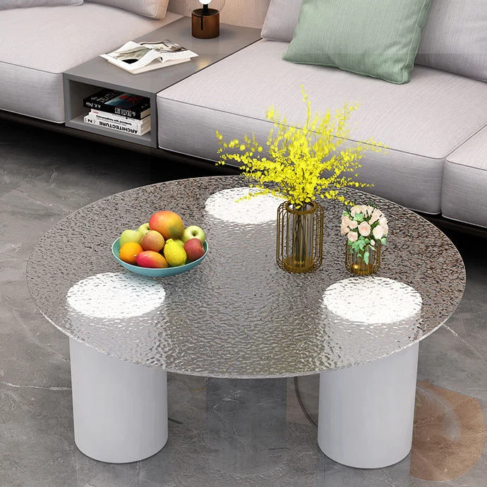 Modern Minimalist Round Column Sintered Stone Glass Steel Frame End Table 1-Tier For Living Room