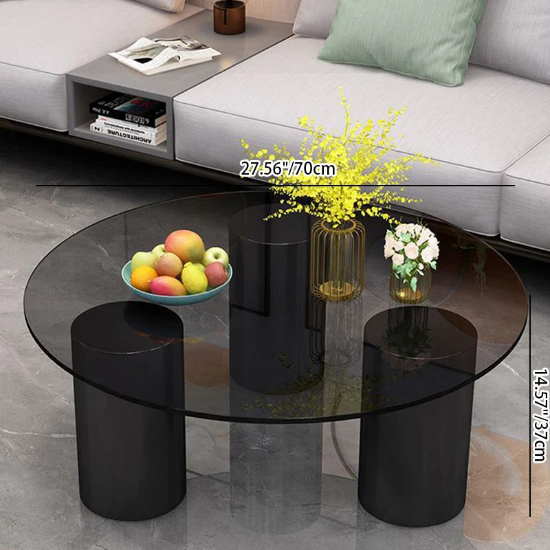 Modern Minimalist Round Column Sintered Stone Glass Steel Frame End Table 1-Tier For Living Room