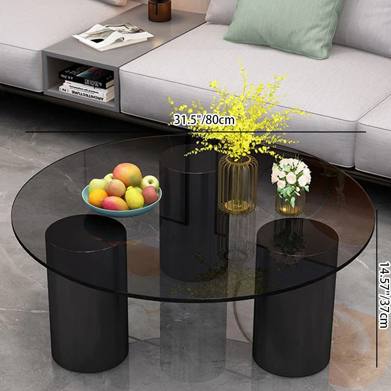 Modern Minimalist Round Column Sintered Stone Glass Steel Frame End Table 1-Tier For Living Room