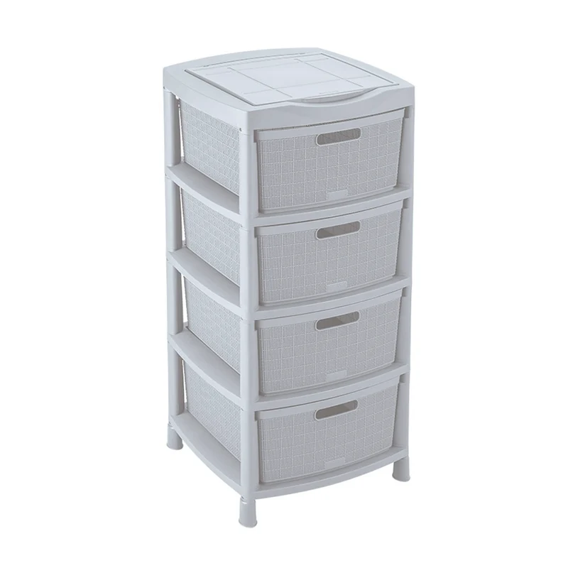 Gavetero Fique con 4 Gavetas y Tapa Organizadora Gris Hielo