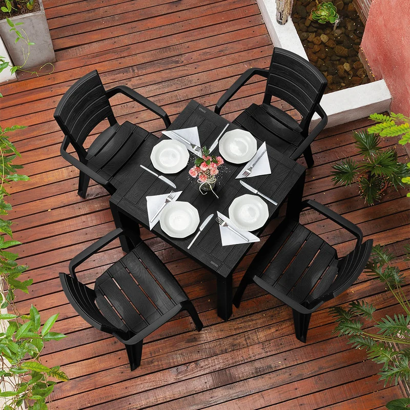 Combo Comedor Barú Trendy (1 Mesa + 4 Sillas con Brazos) Negro