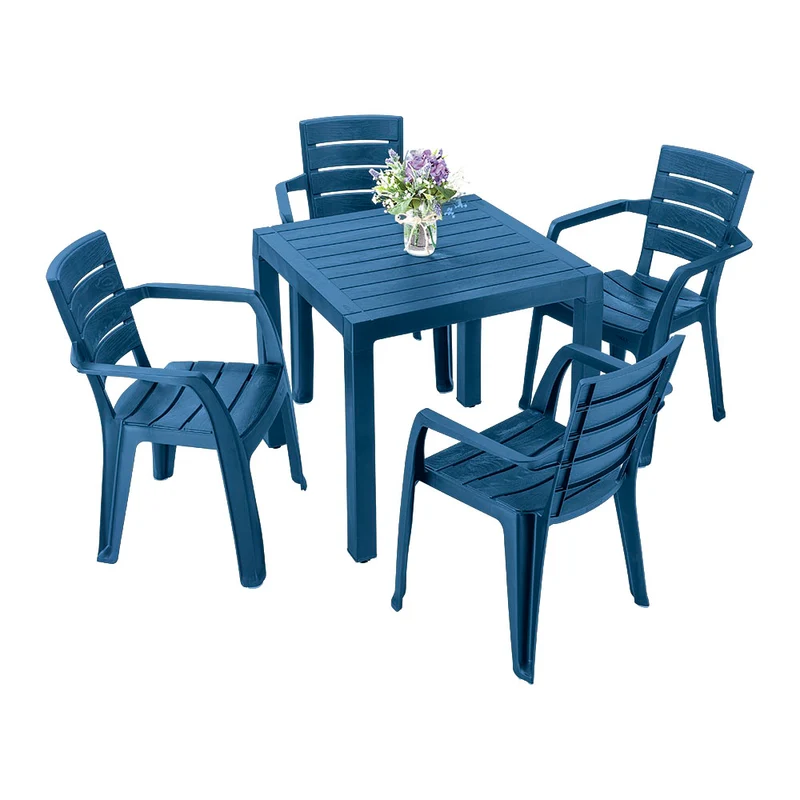 Combo Comedor Barú Trendy (1 Mesa + 4 Sillas con Brazos) Azul Petróleo