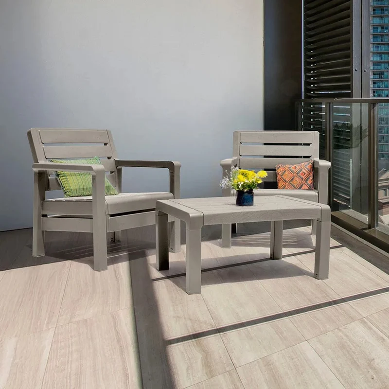 Combo Balcón (2 Sillones + Mesa de Centro) Gris Cemento Vm