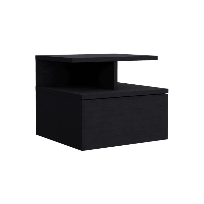 Mesa de Noche Flotante Nube, Wengue con un Cajón y División de Dos Entrepaños