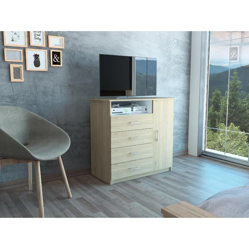 Organizador Barlovento, Beige y Blanco, con Cuatro Cajones y una Puerta