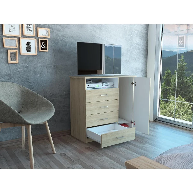 Organizador Barlovento, Beige y Blanco, con Cuatro Cajones y una Puerta
