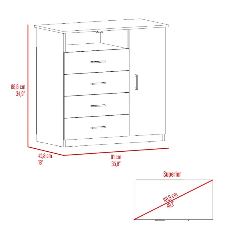 Organizador Barlovento, Beige y Blanco, con Cuatro Cajones y una Puerta