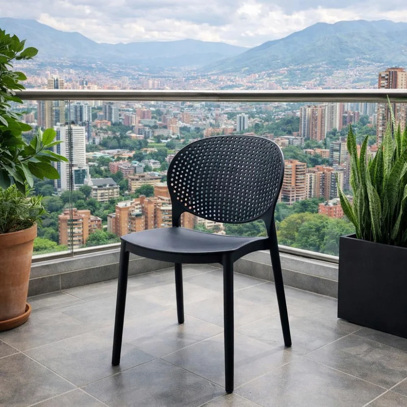 Silla Florida, Color Negro, con Espaldar y Diseño Moderno