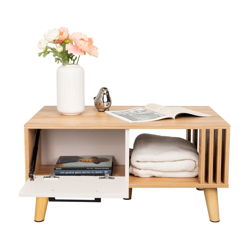 Mesa de Centro Vanez II, Capri y Fresno Europeo, Fácil de Armar