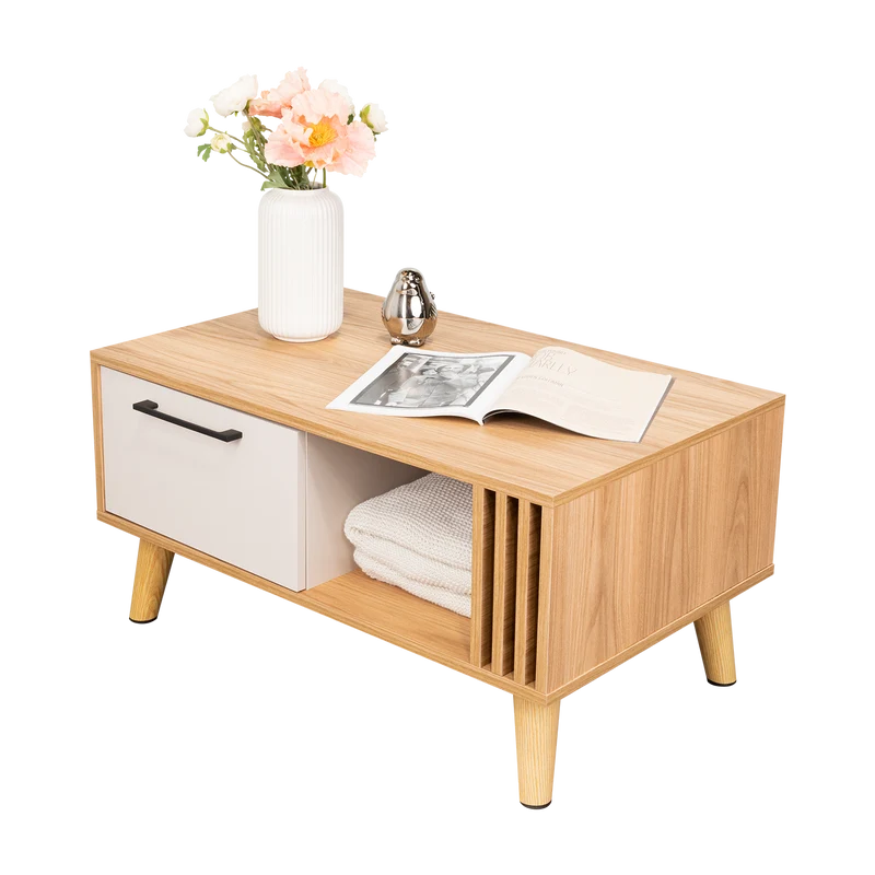 Mesa de Centro Vanez II, Capri y Fresno Europeo, Fácil de Armar