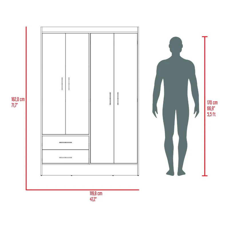 Closet Sarani, Wengue, Con 2 Cajones y 4 Puertas de Fácil Armado ZF