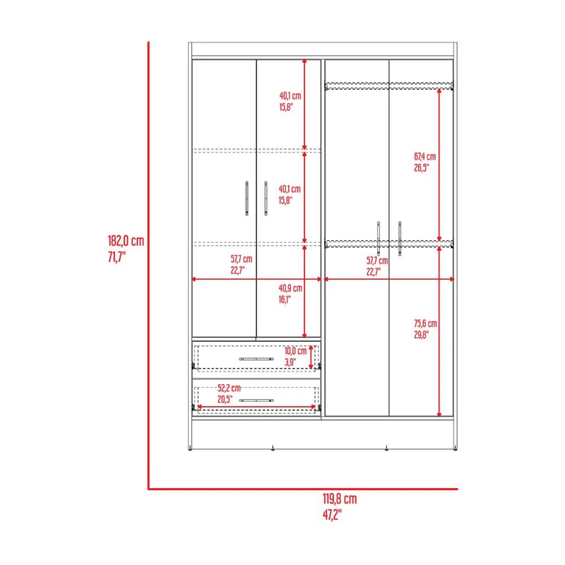 Closet Sarani, Wengue, Con 2 Cajones y 4 Puertas de Fácil Armado ZF