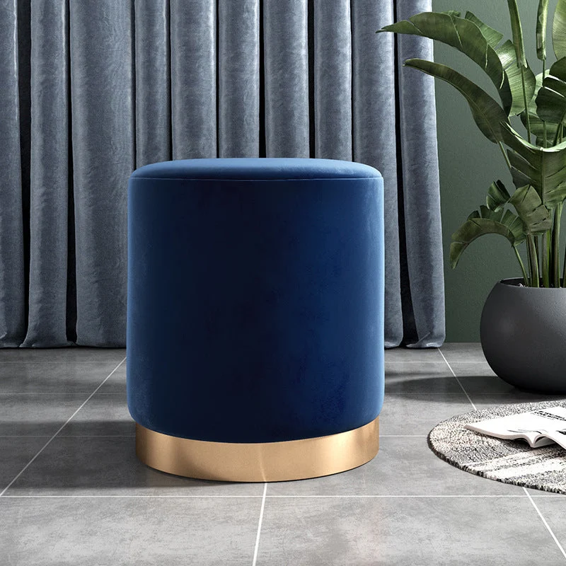 Contemporary Scandinavian Fabric Velvet Faux Leather Plywood Sponge Round Cylinder Footstool Backless For Entryway