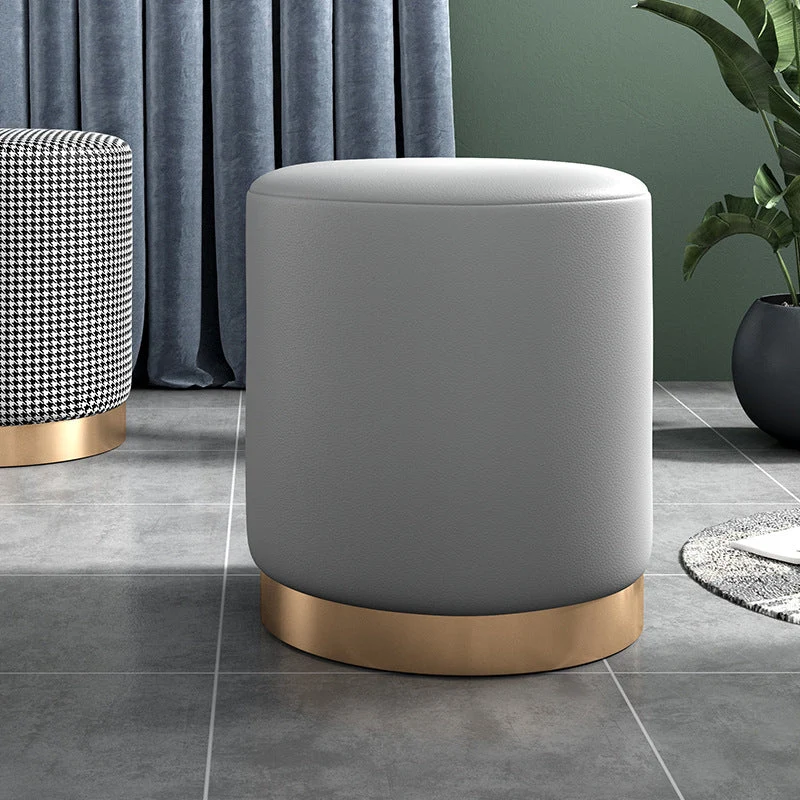 Contemporary Scandinavian Fabric Velvet Faux Leather Plywood Sponge Round Cylinder Footstool Backless For Entryway