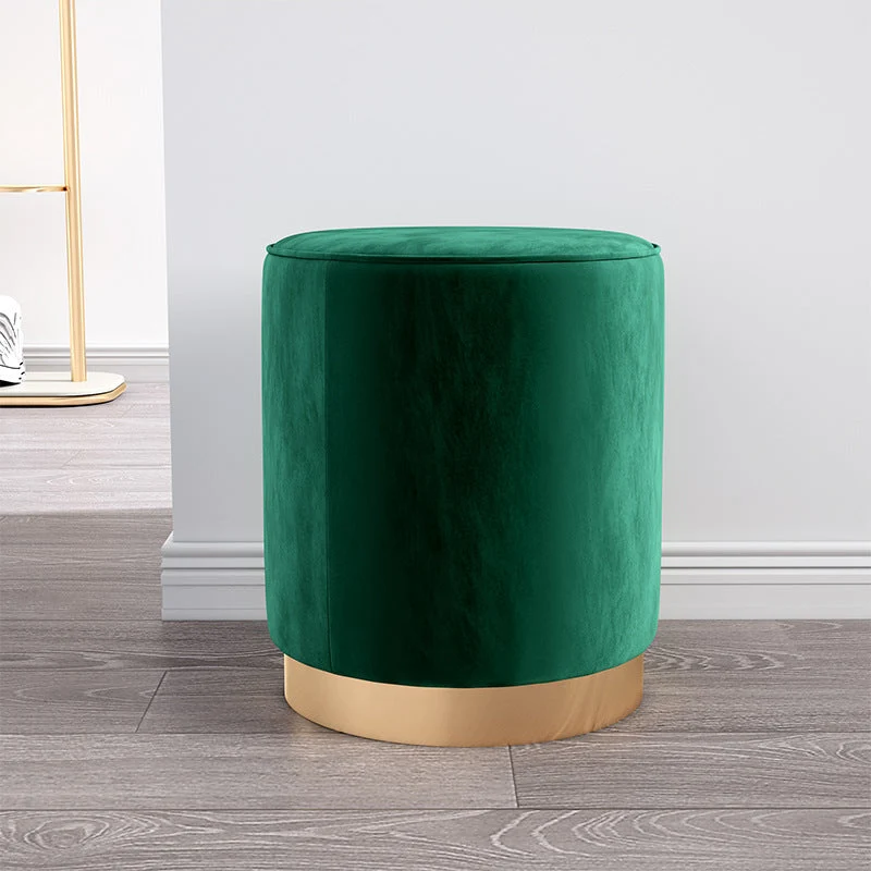 Contemporary Scandinavian Fabric Velvet Faux Leather Plywood Sponge Round Cylinder Footstool Backless For Entryway
