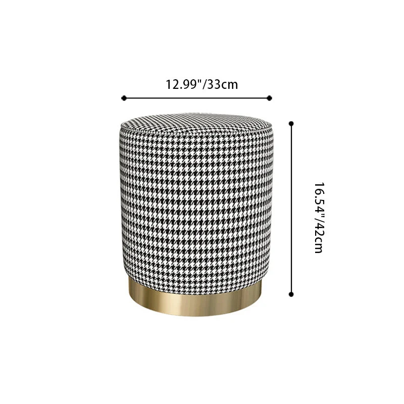 Contemporary Scandinavian Fabric Velvet Faux Leather Plywood Sponge Round Cylinder Footstool Backless For Entryway