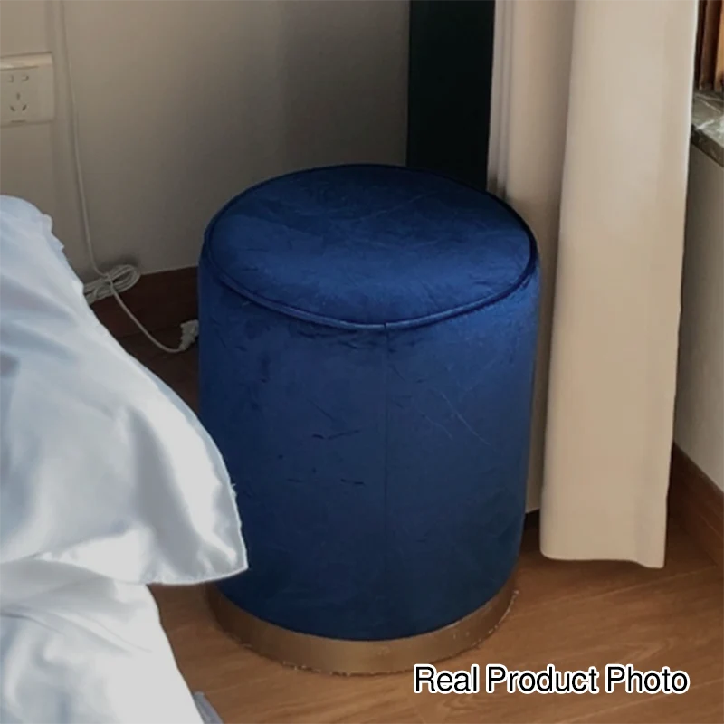 Contemporary Scandinavian Fabric Velvet Faux Leather Plywood Sponge Round Cylinder Footstool Backless For Entryway