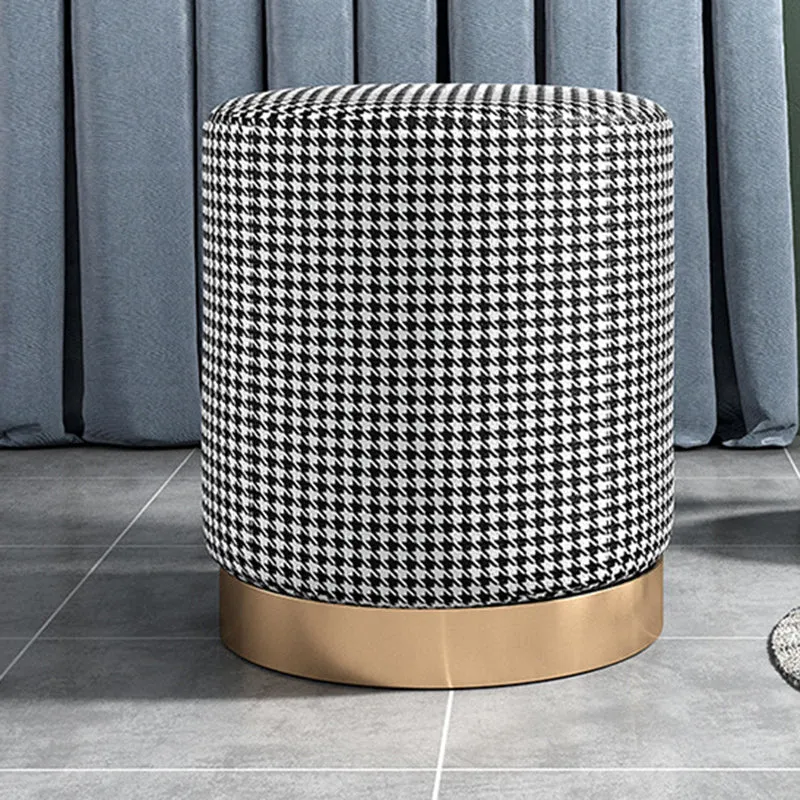 Contemporary Scandinavian Fabric Velvet Faux Leather Plywood Sponge Round Cylinder Footstool Backless For Entryway