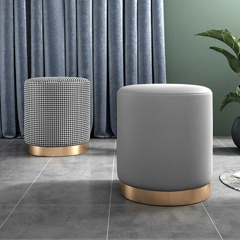 Contemporary Scandinavian Fabric Velvet Faux Leather Plywood Sponge Round Cylinder Footstool Backless For Entryway