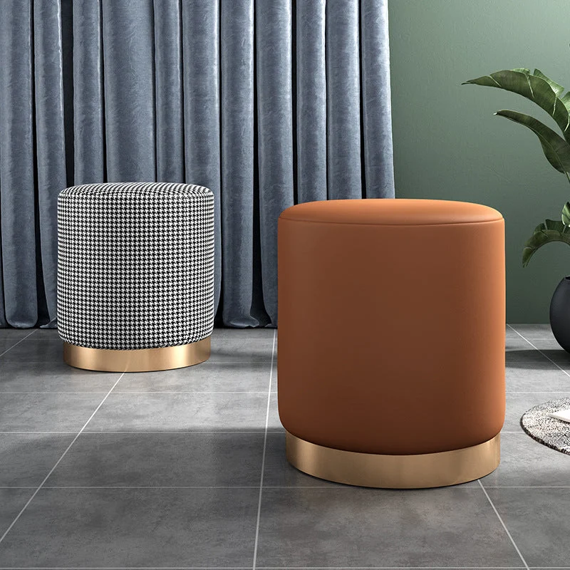 Contemporary Scandinavian Fabric Velvet Faux Leather Plywood Sponge Round Cylinder Footstool Backless For Entryway