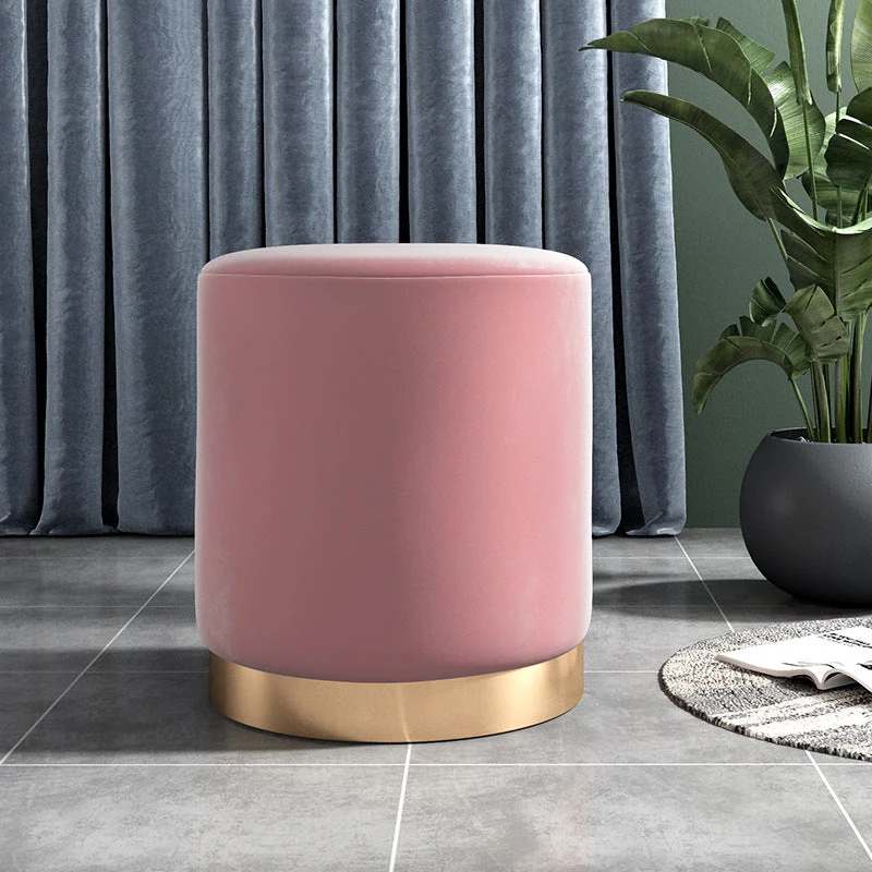 Contemporary Scandinavian Fabric Velvet Faux Leather Plywood Sponge Round Cylinder Footstool Backless For Entryway