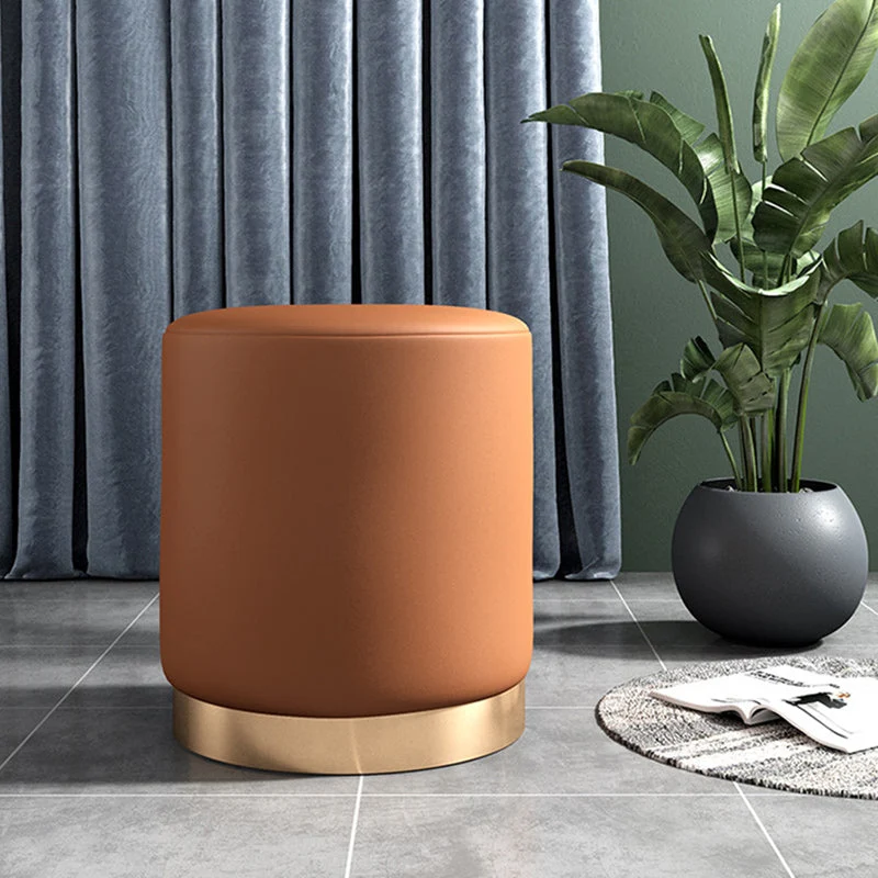 Contemporary Scandinavian Fabric Velvet Faux Leather Plywood Sponge Round Cylinder Footstool Backless For Entryway