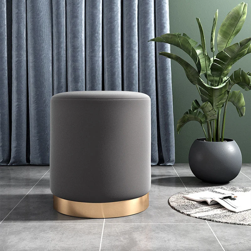 Contemporary Scandinavian Fabric Velvet Faux Leather Plywood Sponge Round Cylinder Footstool Backless For Entryway