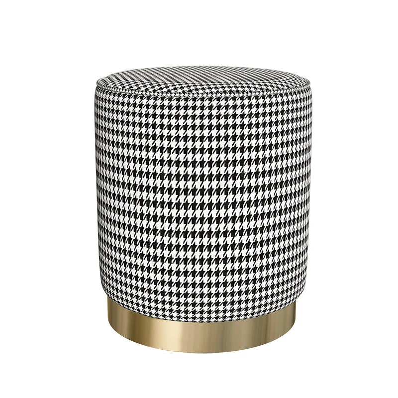 Contemporary Scandinavian Fabric Velvet Faux Leather Plywood Sponge Round Cylinder Footstool Backless For Entryway