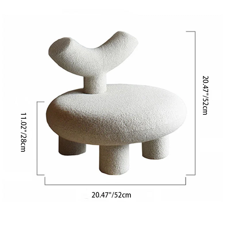 Contemporary Nordic Round Sherpa Fabric Upholstered Pine Wood Low Stool Y-Shaped Back For Living Room