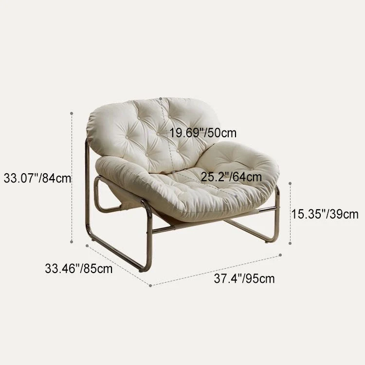 Contemporary Retro Faux Leather Fabric Stainless Steel Rectangular Cloud Accent Chair Backrest Adjustable Footrest For Living Room