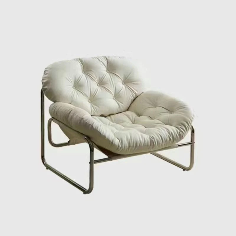 Contemporary Retro Faux Leather Fabric Stainless Steel Rectangular Cloud Accent Chair Backrest Adjustable Footrest For Living Room