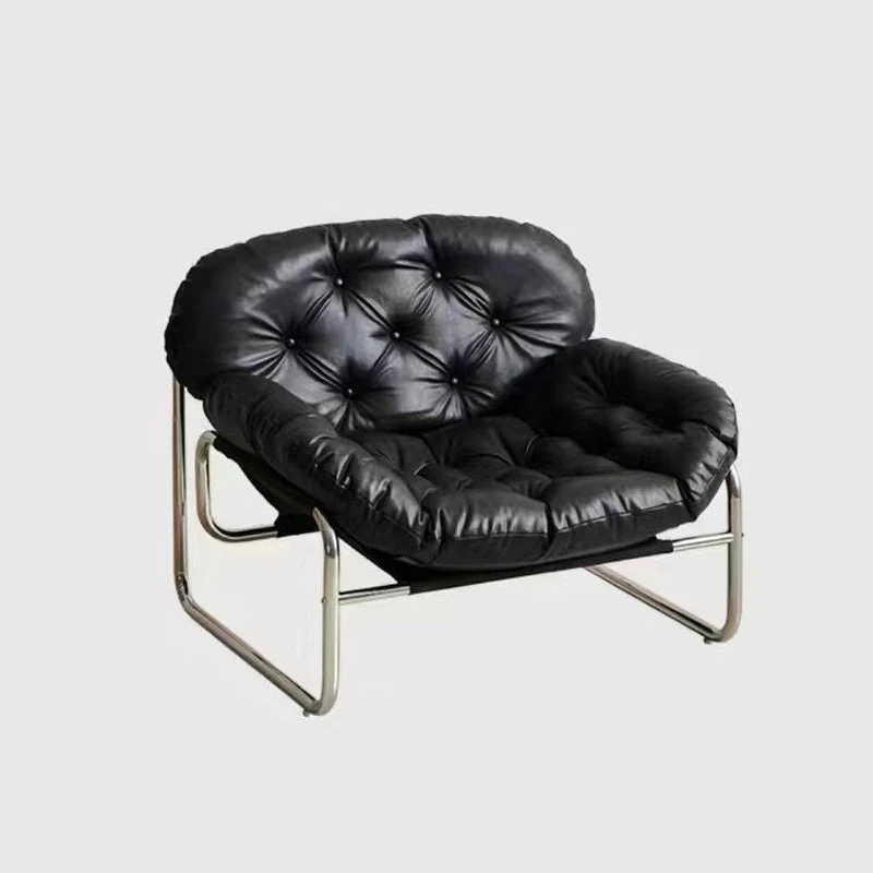 Contemporary Retro Faux Leather Fabric Stainless Steel Rectangular Cloud Accent Chair Backrest Adjustable Footrest For Living Room