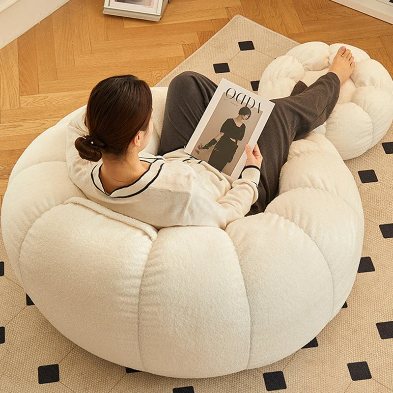 Contemporary Scandinavian Orb Cylinder Sherpa Fabric Accent Chair Backrest Armrest Footrest For Living Room
