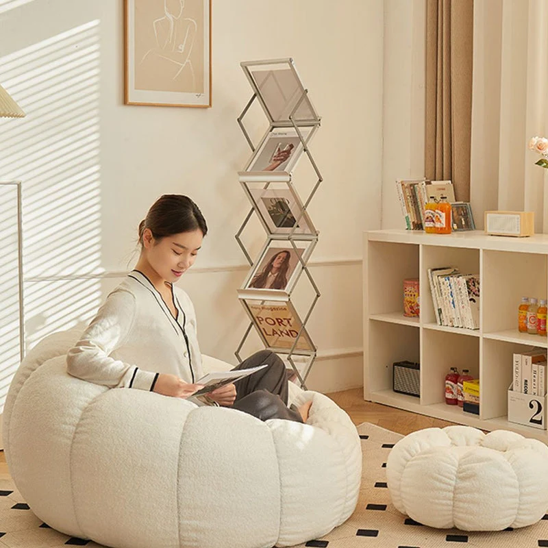 Contemporary Scandinavian Orb Cylinder Sherpa Fabric Accent Chair Backrest Armrest Footrest For Living Room