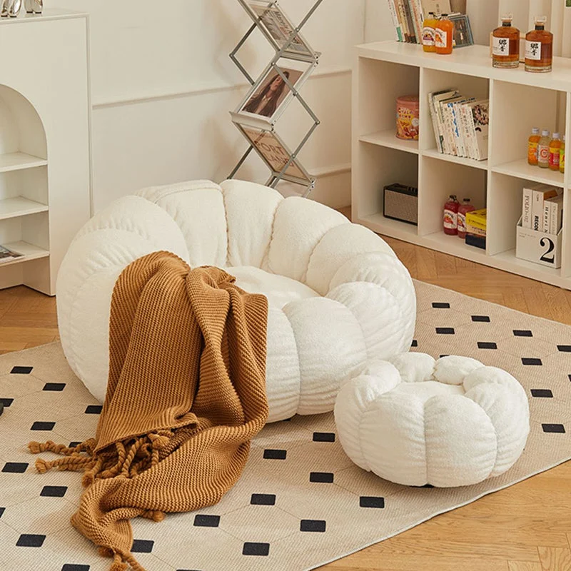 Contemporary Scandinavian Orb Cylinder Sherpa Fabric Accent Chair Backrest Armrest Footrest For Living Room