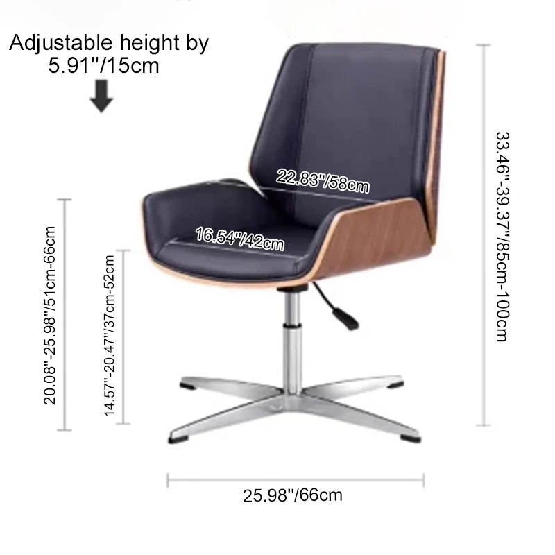 Contemporary Nordic Square Faux Leather Plywood Steel Desk Chair Backrest Swivel For Home Office
