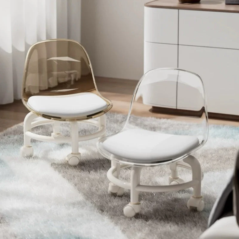 Contemporary Scandinavian Kids Acrylic Faux Leather Sponge Plastic Acrylic Round Low Stool Backrest Movable For Living Room