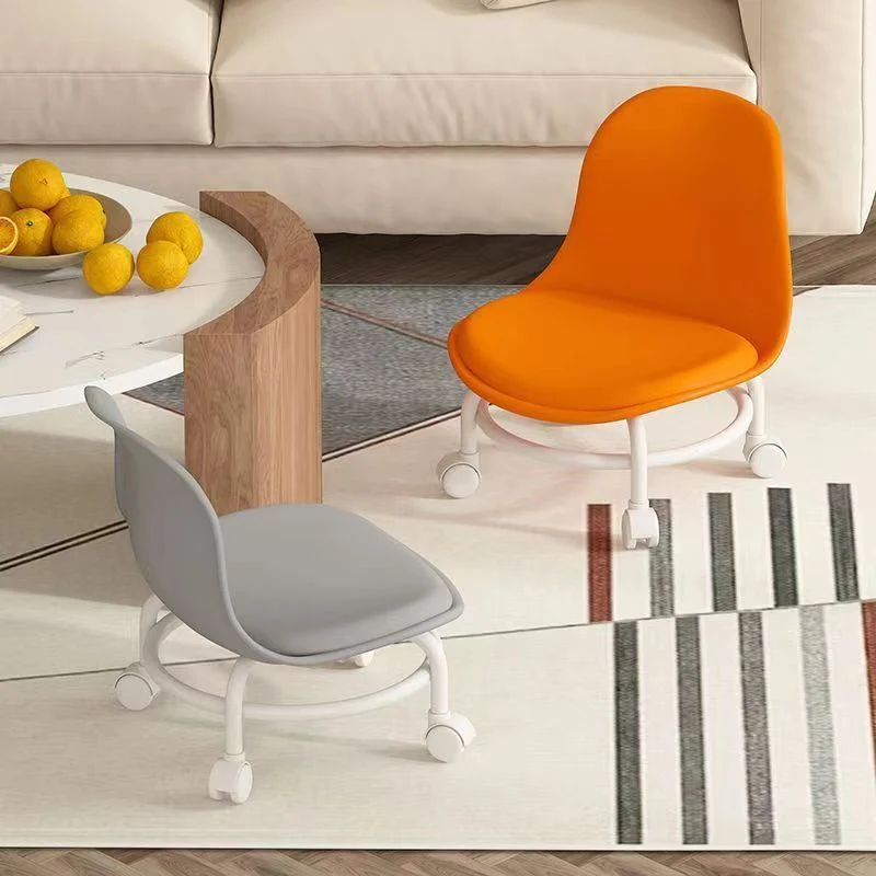 Modern Simplicity Faux Leather Wood Metal Sponge Round Checkered Low Stool Backrest Movable For Living Room
