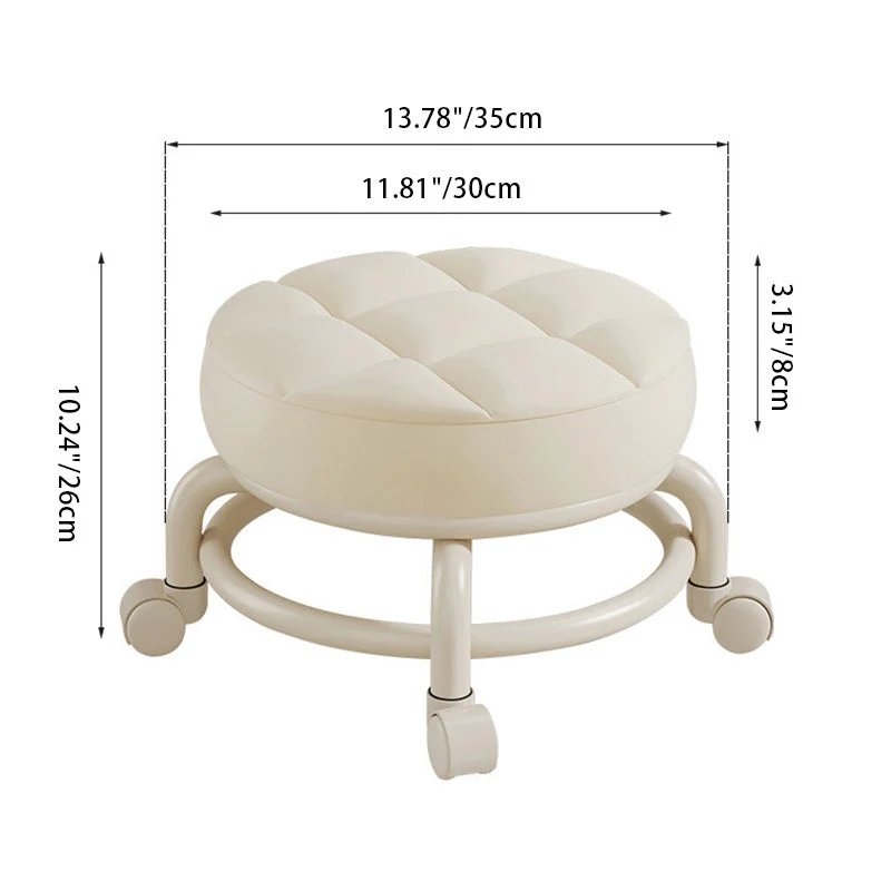 Modern Simplicity Faux Leather Wood Metal Sponge Round Checkered Low Stool Backrest Movable For Living Room