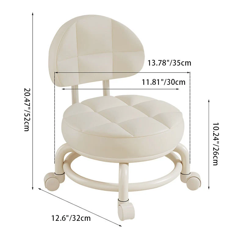 Modern Simplicity Faux Leather Wood Metal Sponge Round Checkered Low Stool Backrest Movable For Living Room