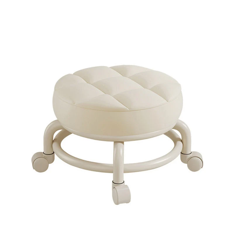 Modern Simplicity Faux Leather Wood Metal Sponge Round Checkered Low Stool Backrest Movable For Living Room