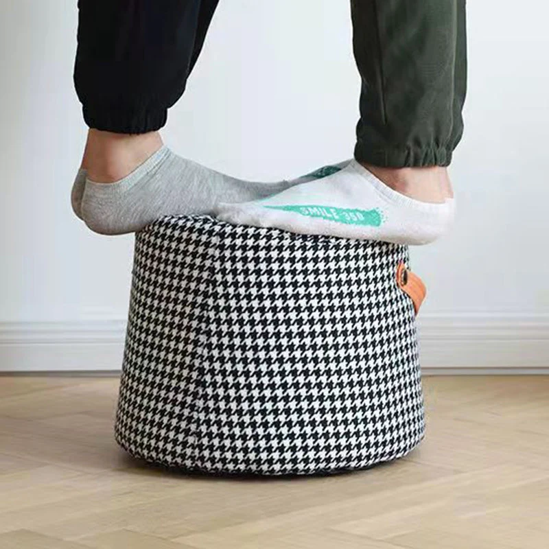 Contemporary Nordic Fabric Velvet Wood Sponge Round Cylinder Footstool Portable For Entryways