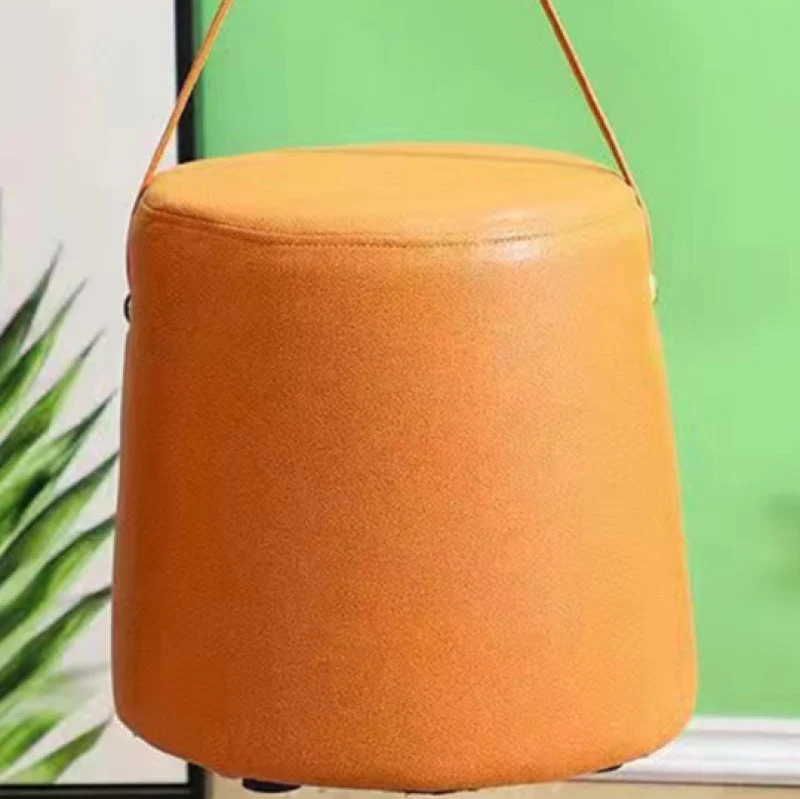 Contemporary Nordic Fabric Velvet Wood Sponge Round Cylinder Footstool Portable For Entryways
