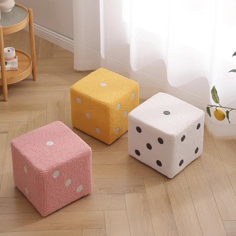 Contemporary Nordic Sherpa Fabric Sponge Wood Dice Square Cubic Footstool Stackable For Living Room